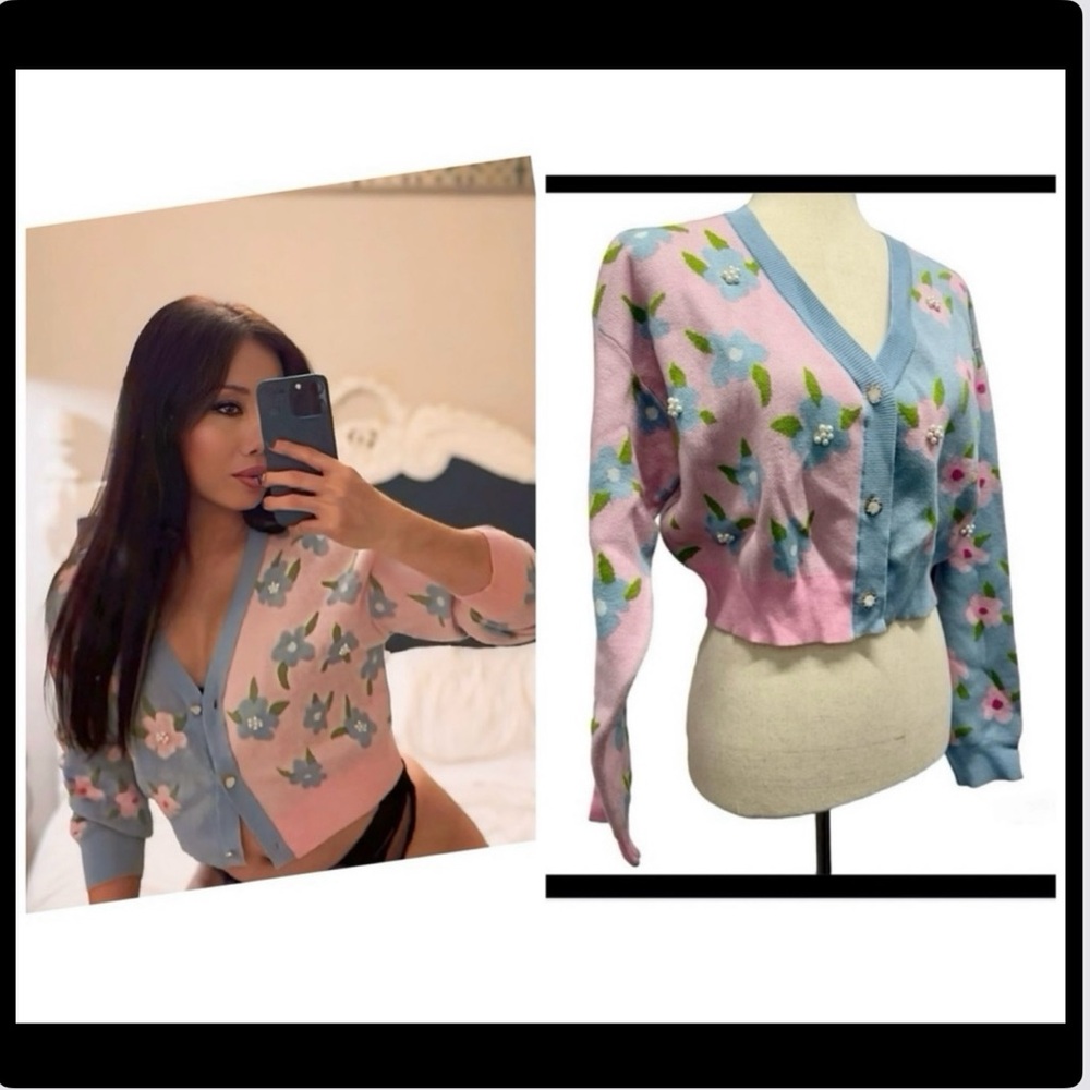 Gorgeous Spring Cardigan K-pop Style Jeweled Buttons and Pearl Embellishment